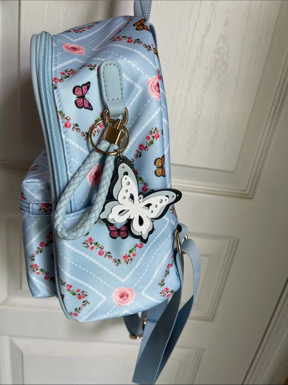 Light Blue Floral & Butterfly Mini Backpack